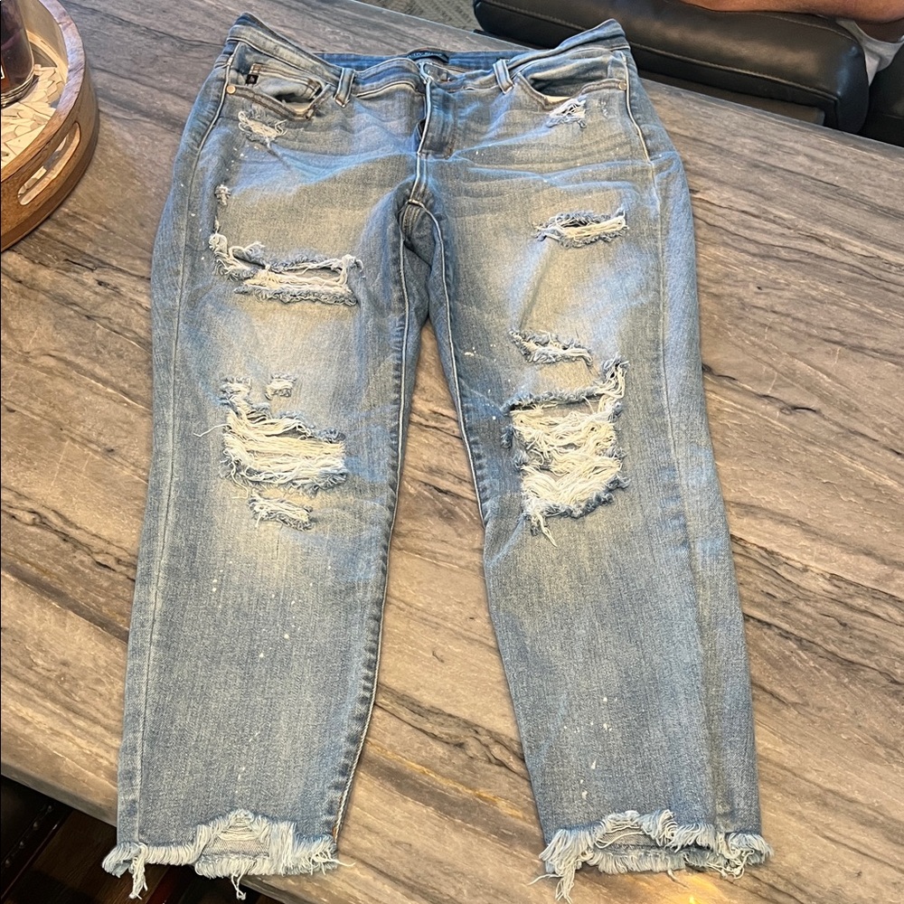 Judy Blue Light Blue Distressed Boyfriend Jeans
